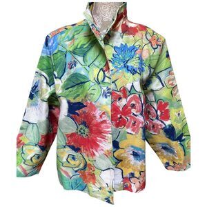 Painted Pony USA Vintage Open Blazer Jacket Floral 100% Cotton Boho Artsy 3X